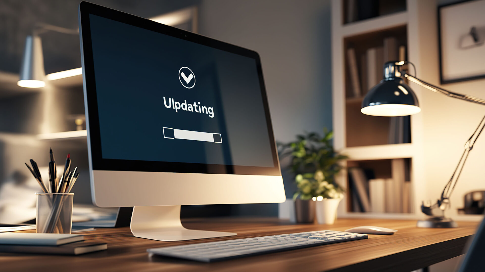 Close-Up of Computer Screen Showing Software Update Progress Bar
